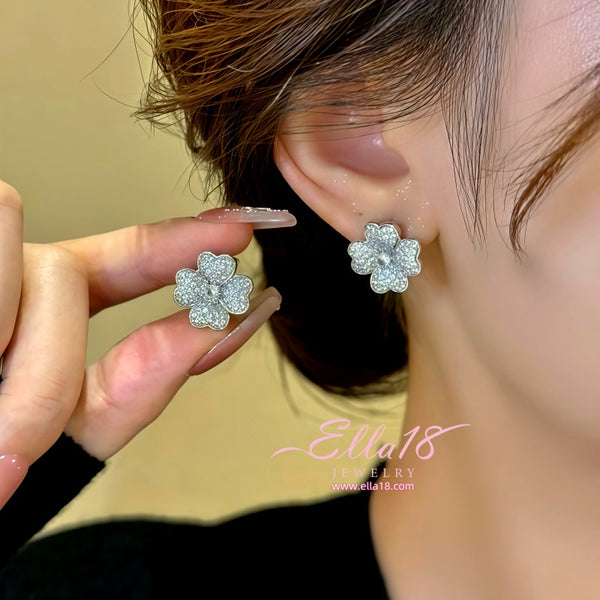 14K Gold-Plated Zircon Flower Stud Earrings