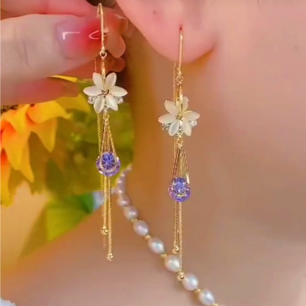 14K Gold-Plated Zircon Flower Threader Earrings