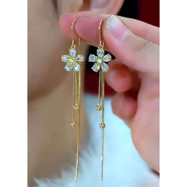 14K Gold-Plated Zircon Flower Threader Earrings