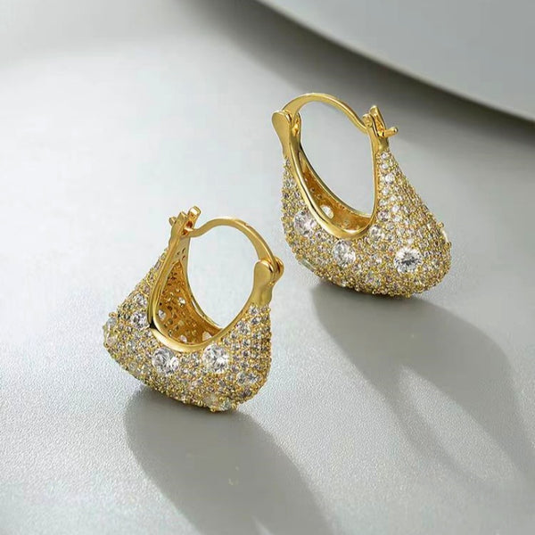14K Gold-Plated Zircon Gold Bag Earrings
