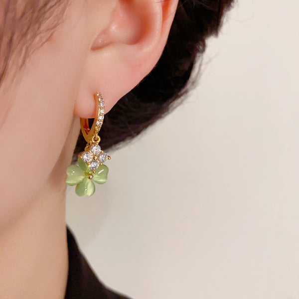 14K Gold-Plated Zircon Green Flower Earrings