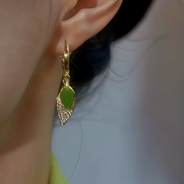 14K Gold-Plated Zircon Green Leaf Earrings