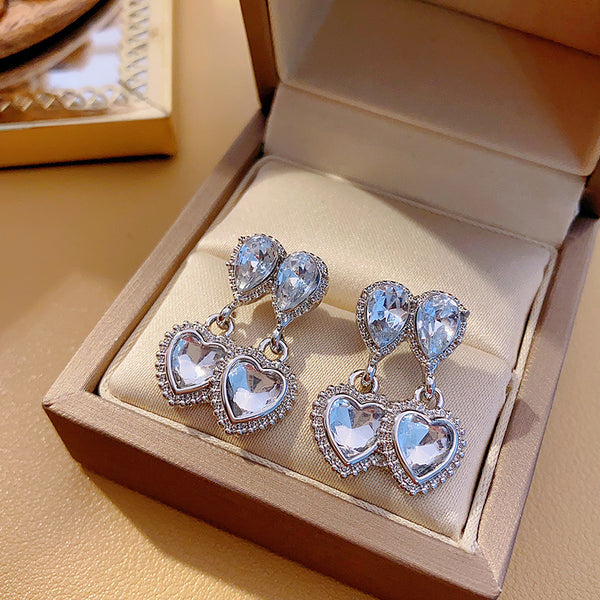 14K Gold-Plated Zircon Heart-Design Earrings