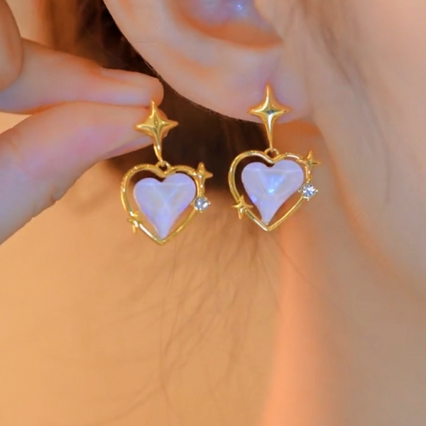 14K Gold-Plated Zircon Heart-Design Earrings