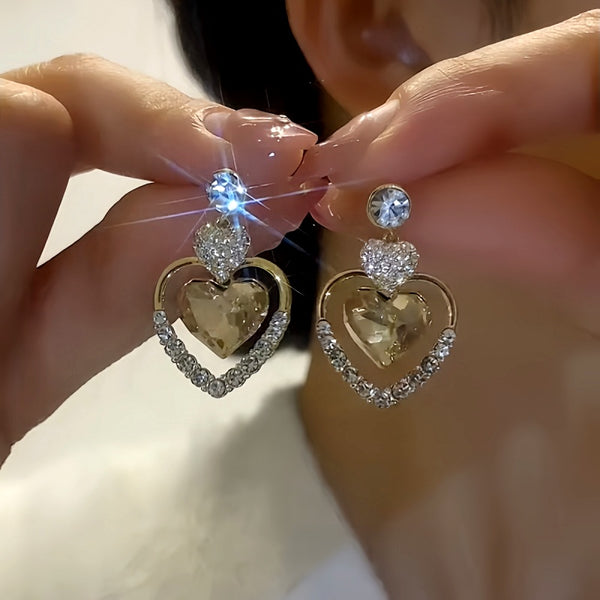 14K Gold-Plated Zircon Heart-Design Earrings