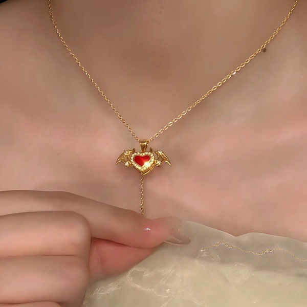 14K Gold-Plated Zircon Heart Devil Necklace