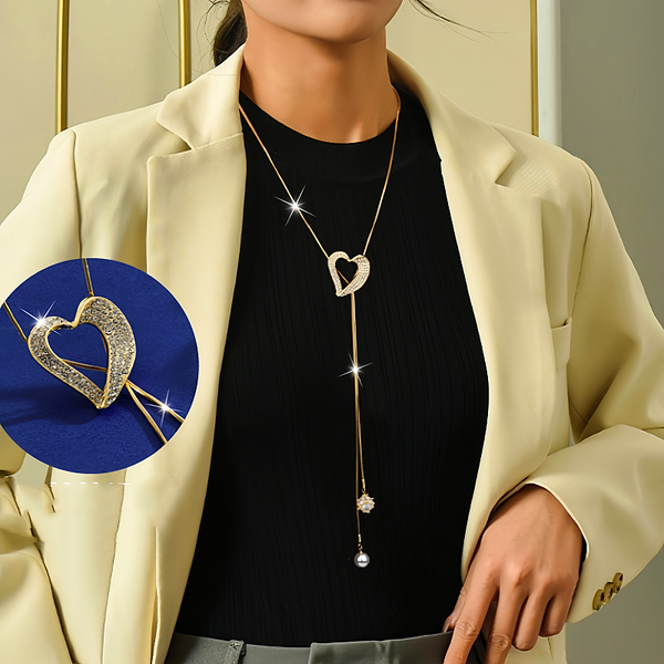 14K Gold-Plated Zircon Heart Pearl Necklace