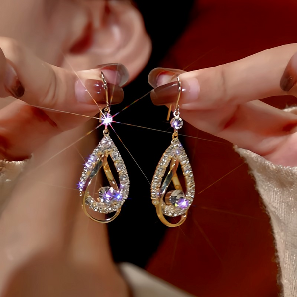 14K Gold-Plated Zircon Hollow Water Drop Ear Hook Earrings