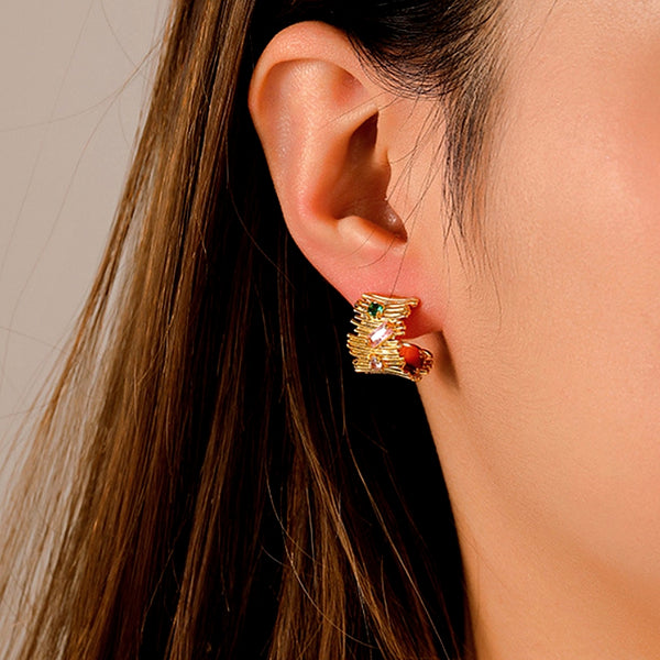 14K Gold-Plated Zircon Irregular-Design Earrings