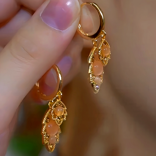 14K Gold-Plated Zircon Leaf Earrings