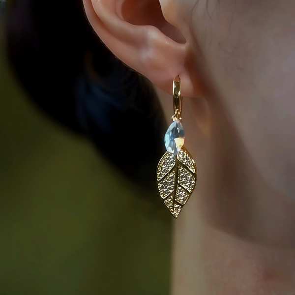 14K Gold-Plated Zircon Leaf Earrings