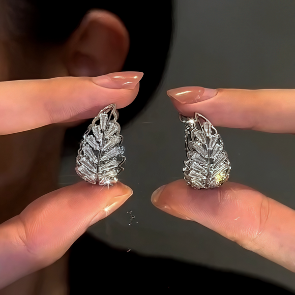 14K Gold-Plated Zircon Leaf Earrings