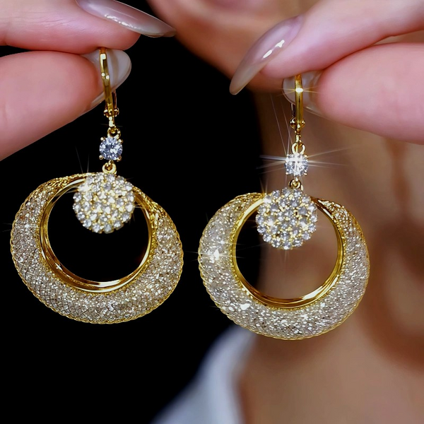 14K Gold-Plated Zircon Mesh Crystal Hoop Earrings