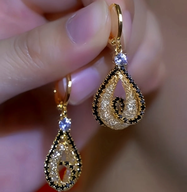 14K Gold-Plated  Zircon Mesh Water Drop Earrings