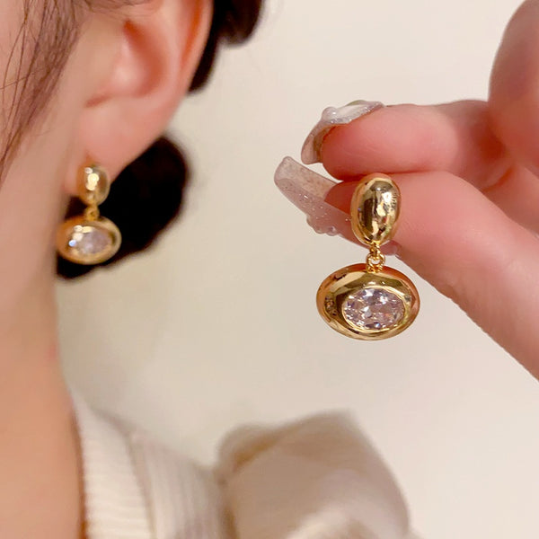 14K Gold-Plated Zircon Oval Earrings