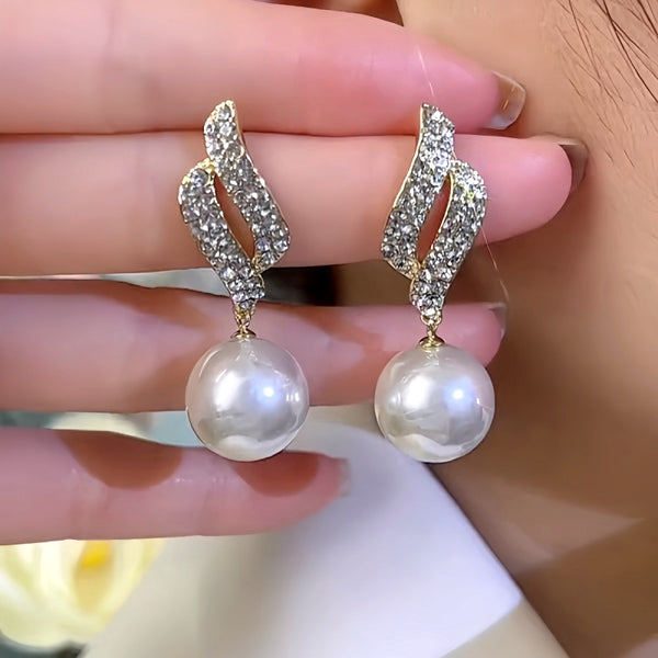 14K Gold-Plated Zircon Pearl Earrings