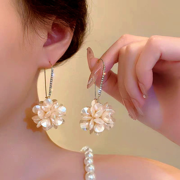 14K Gold-Plated Zircon Petal Flower Earrings