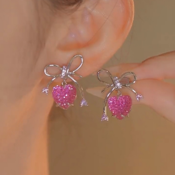 14K Gold-Plated Zircon Pink Heart Earrings