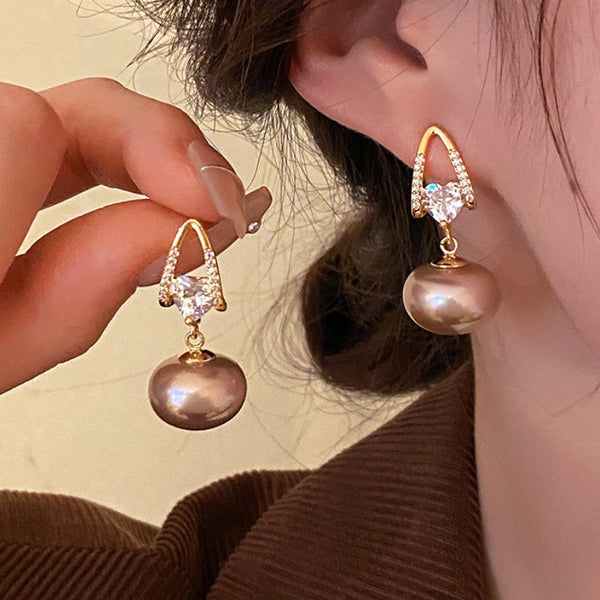 14K Gold-Plated Zircon Pink Pearl Earrings