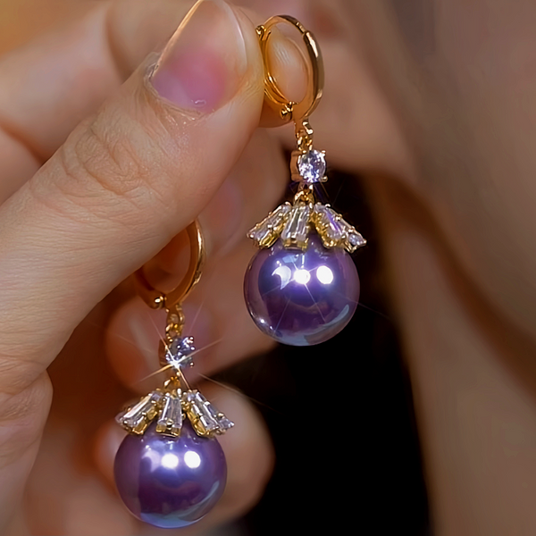 14K Gold-Plated Zircon Purple Pearl Earrings