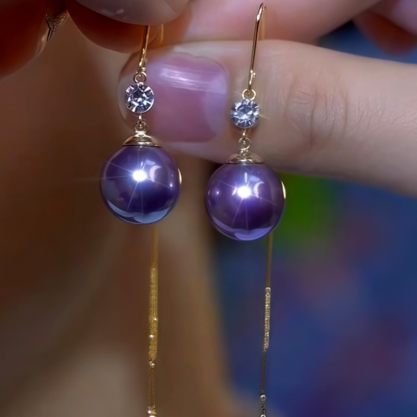 14K Gold-Plated Zircon Purple Pearl Threader Earrings