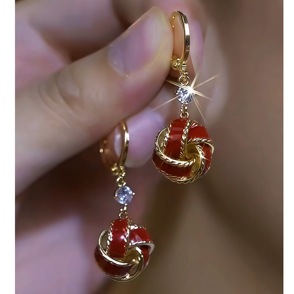 14K Gold-Plated Zircon Red Ball Earrings