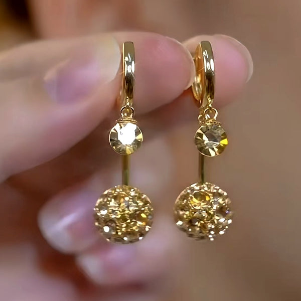 14K Gold-Plated Zircon Round Drop Earrings