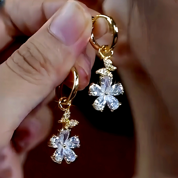 14K Gold-Plated Zircon Small Flower Earrings