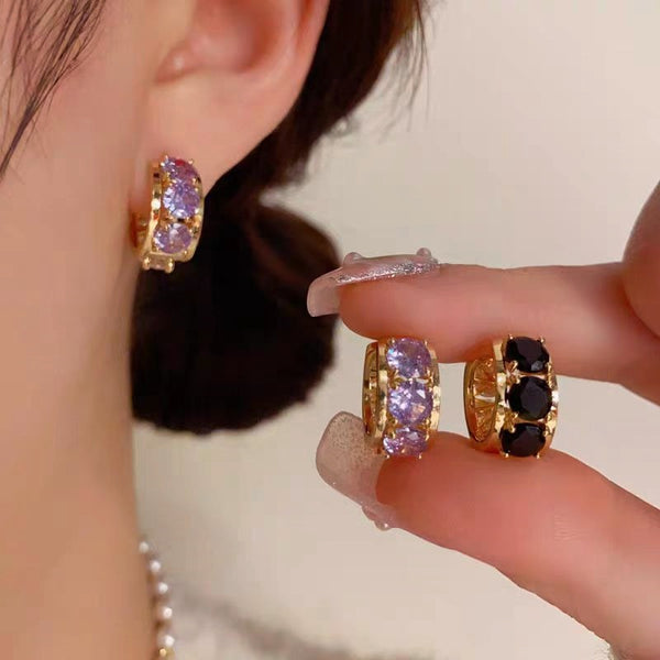 14K Gold-Plated Zircon Small  Hoop Earrings