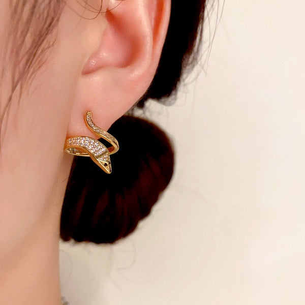 14K Gold-Plated Zircon Snake-Shaped Earrings