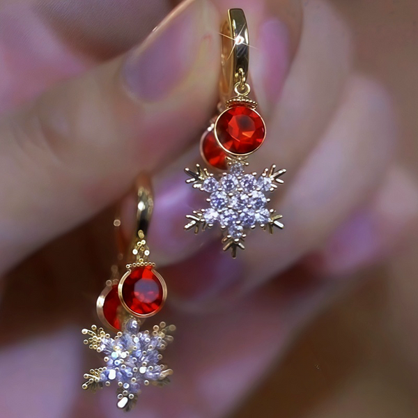 14K Gold-Plated Zircon Snowflake Tassel Earrings