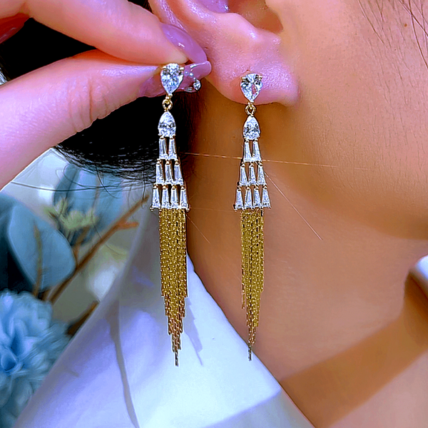 14K Gold-Plated Zircon Tassel Ear Hook Earrings