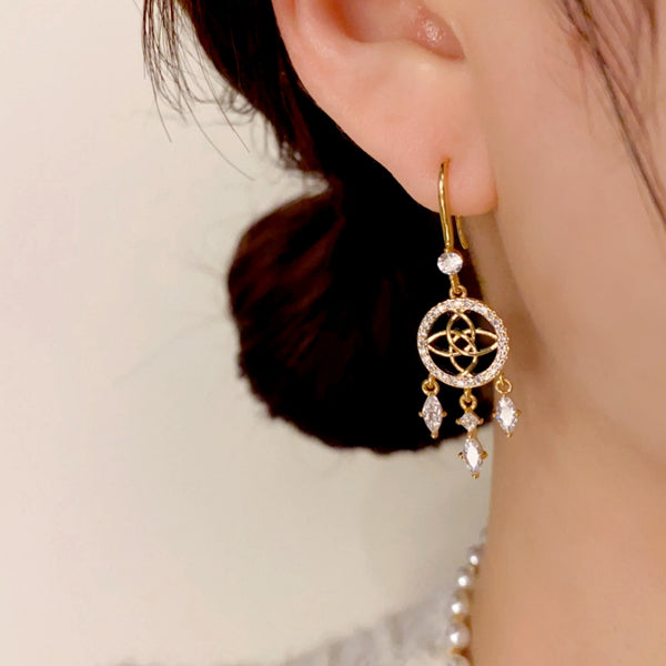 14K Gold-Plated Zircon Tassel Earrings