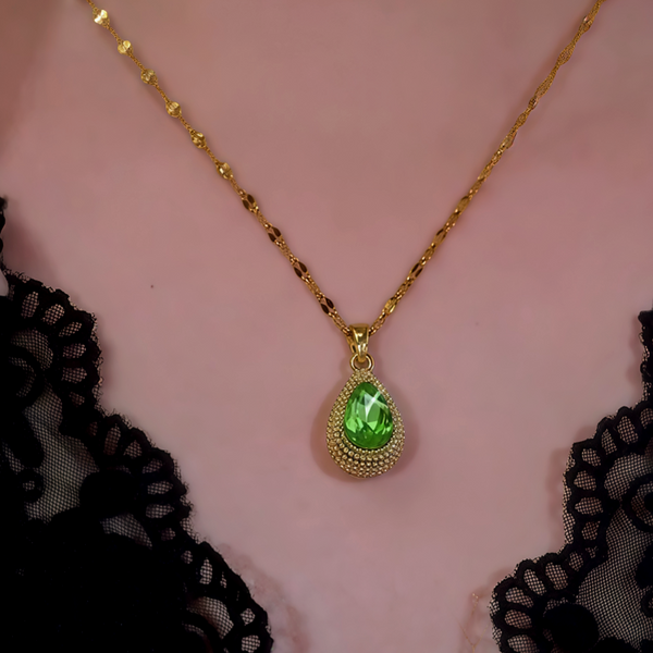 14K Gold-Plated Zircon Water Drop Durian Pendant Necklace