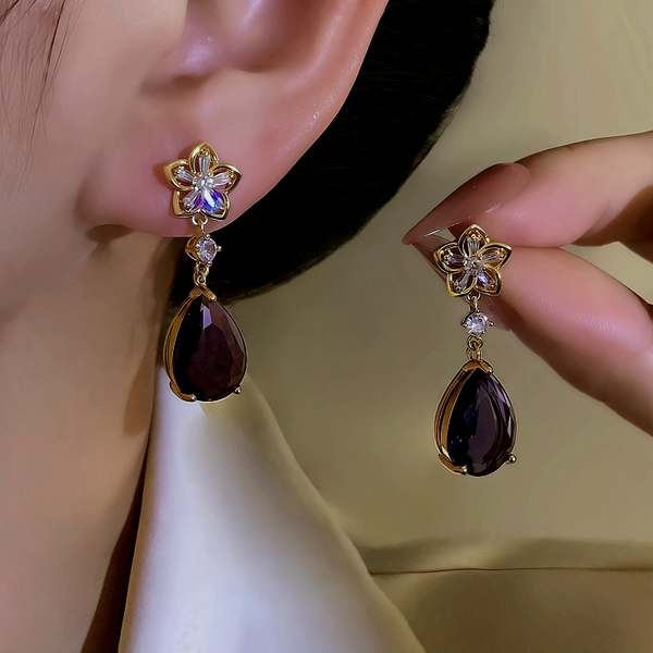 14K Gold-Plated Zircon Water Drop Earrings