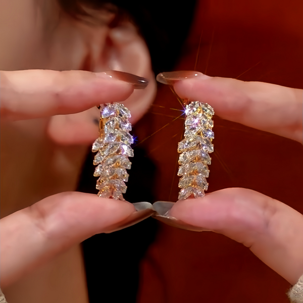 14K Gold-Plated Zircon Wheat Earrings