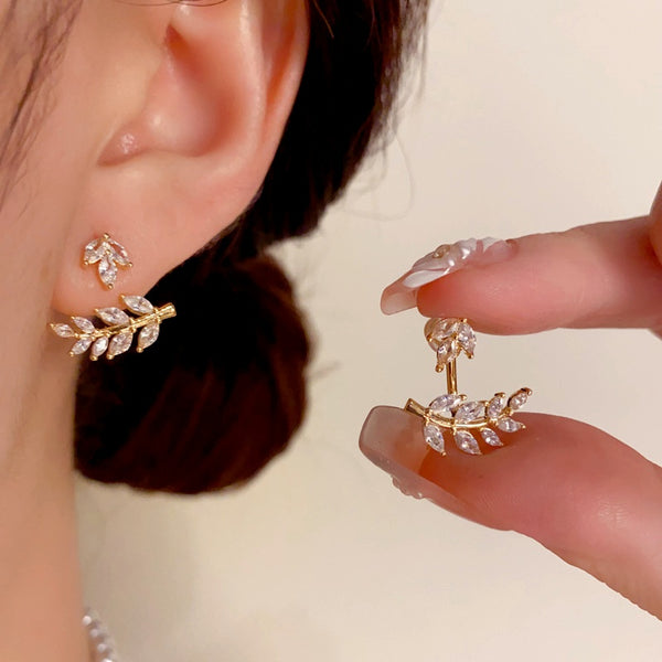 14K Gold-Plated Zircon Wheat Earrings