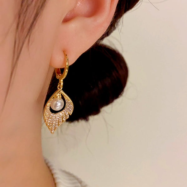 14K Gold-Plated luxury Zircon Drop Pearl Earrings