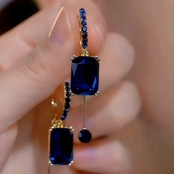 14K Gold-plated 2024 Trendy Elegant Dark Blue Crystal Earrings