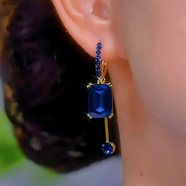 14K Gold-plated 2025 Trendy Elegant Dark Blue Crystal Earrings