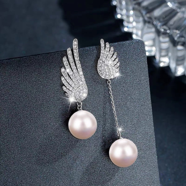 14K Gold-plated Artificial Pearl Angel Wings Earrings
