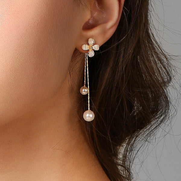 14K Gold-plated Artificial Pearl Flower Earrings