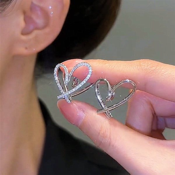 14K Gold-plated Bling Diamond Heart-Design Earrings