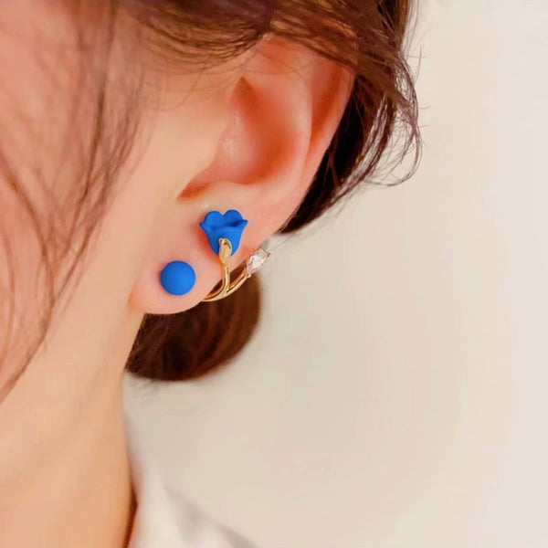 14K Gold-plated Blue Rose Stud Earrings