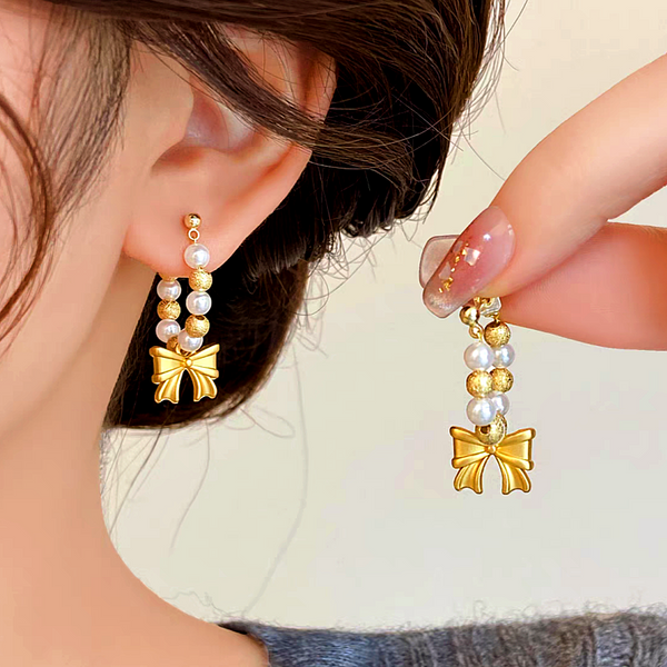 14K Gold-plated Bow Beaded Earrings