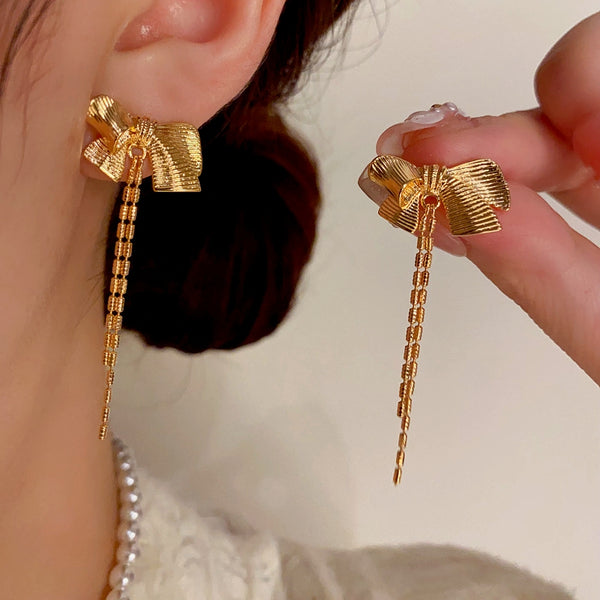 14K Gold-plated Bow Tassel Earrings