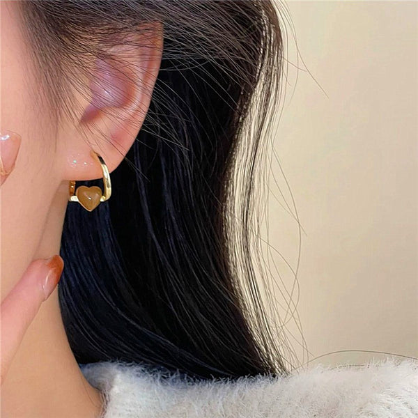 14K Gold-plated Brown Love Heart Earrings