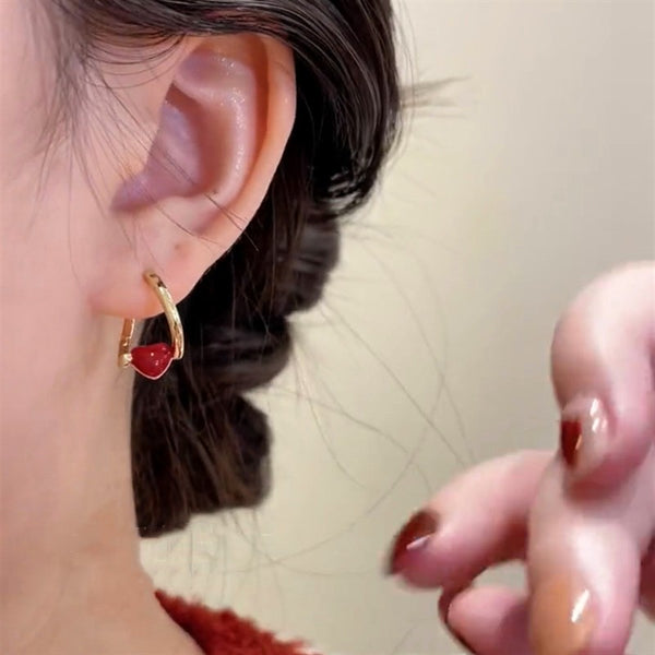14K Gold-plated Burgundy Dripping Glaze Love Earrings