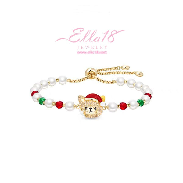 14K Gold-plated Christmas Cat Colored Beaded Bracelets