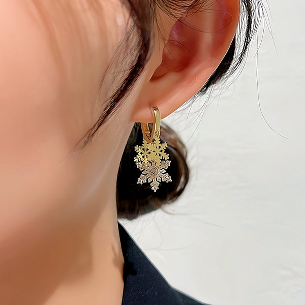 14K Gold-plated Christmas Diamond Zircon Snowflake Earrings